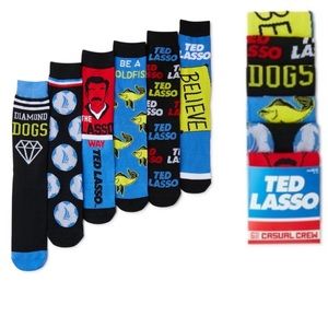 NEW! NWT New Men’s Ted Lasso 6-Pack Crew Socks Sizes 8-12
